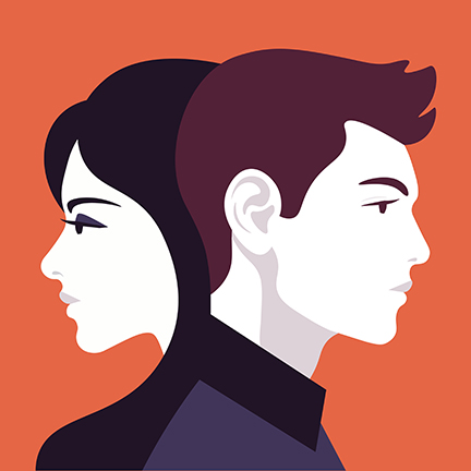 Woman and man in profile. Family relationships and gender confli