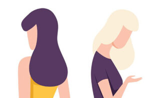 Cartoon of two women, back to back